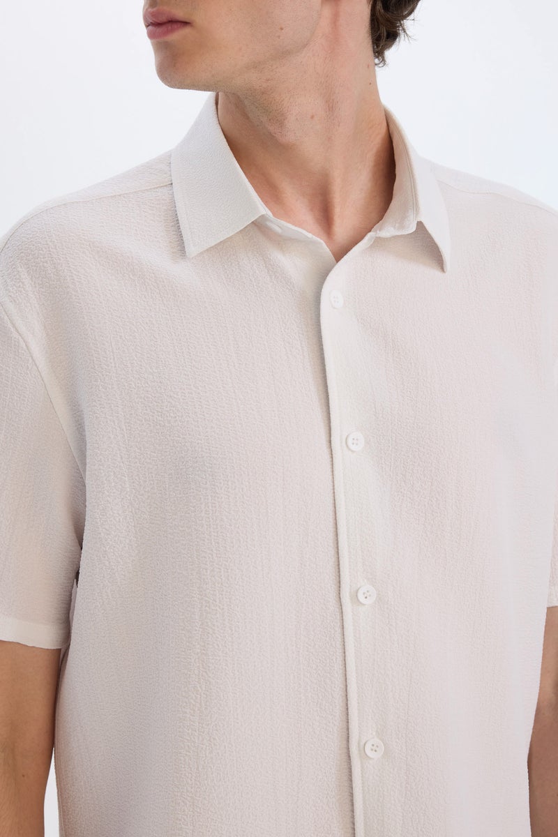 DeFacto White Man Regular Fit Crinkle Summer White Shirt Casual - Image 5